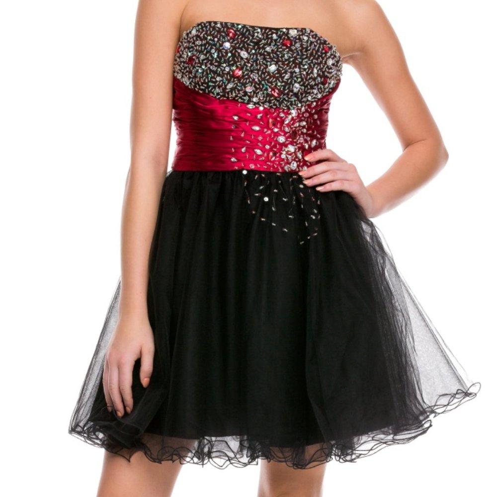 Women Strapless 2 Tones Sequin Prom Wedding Party Junior Bridesmaid Dance Dress